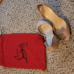 Louboutin peep toe nude heels